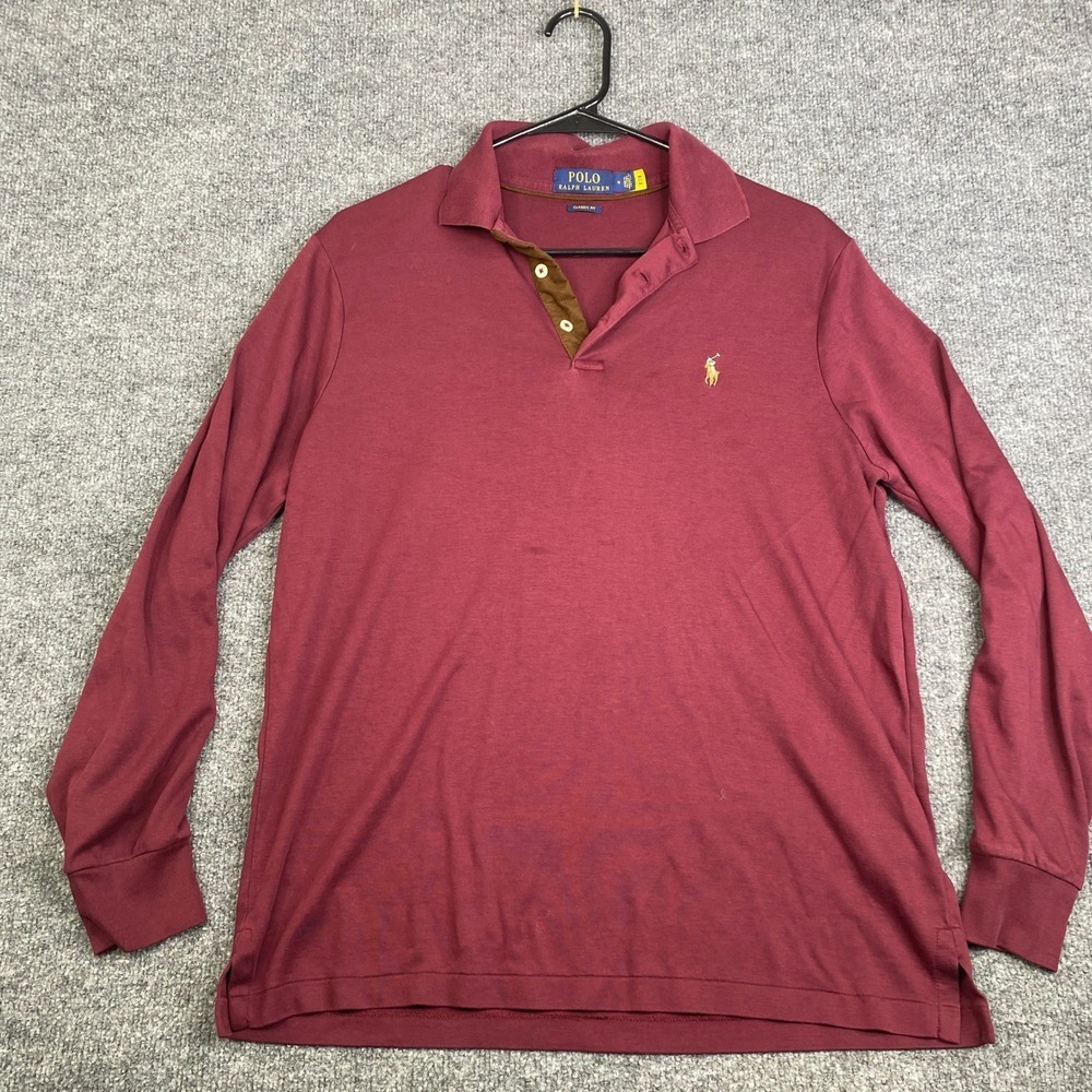 Polo Ralph Lauren Mens Classic Fit Long Sleeve Polo Shirt Burgundy Maroon Size M
